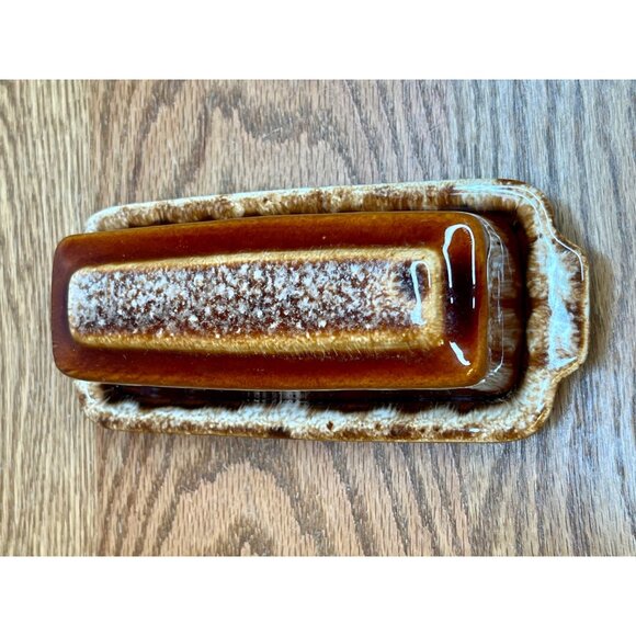 Vintage Hull Pottery Butter Dish: Brown Drip Glaze, 1960s Farmhouse Decor - Picture 1 of 10